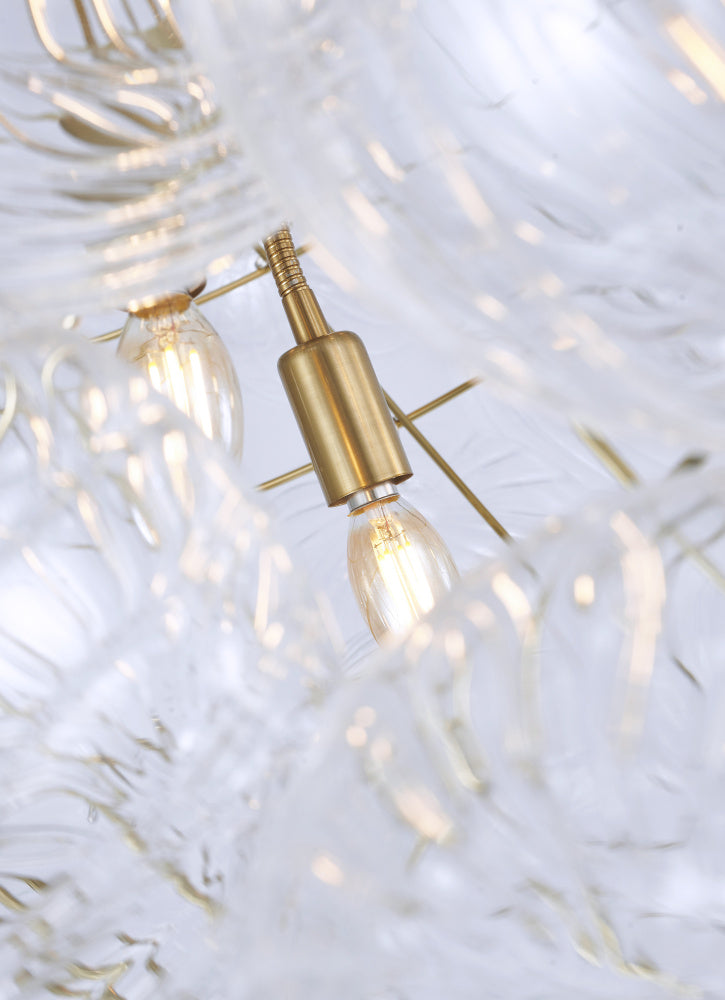 Brass Frame Chandelier featuring Clear Swirl Glass Shades