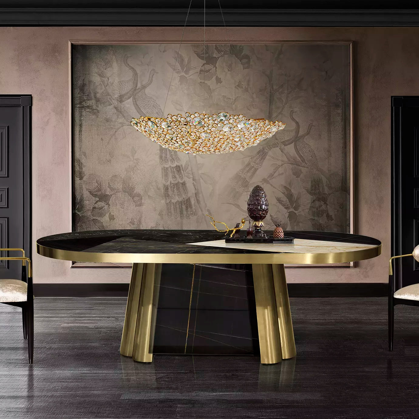 Decodiva Black & Gold Granite Dining Table