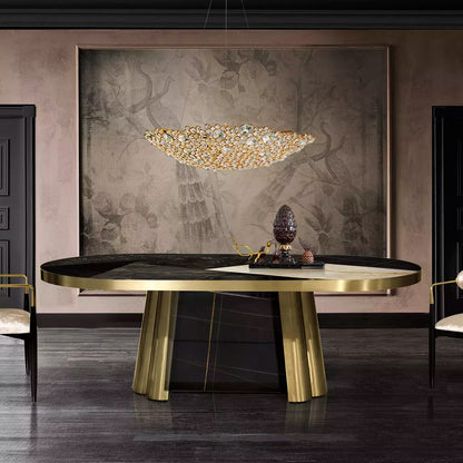 Decodiva Black & Gold Granite Dining Table