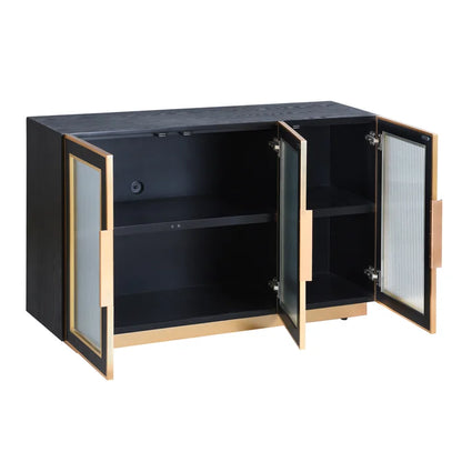 Ebony and Gold 3 Door Wooden Cabinet