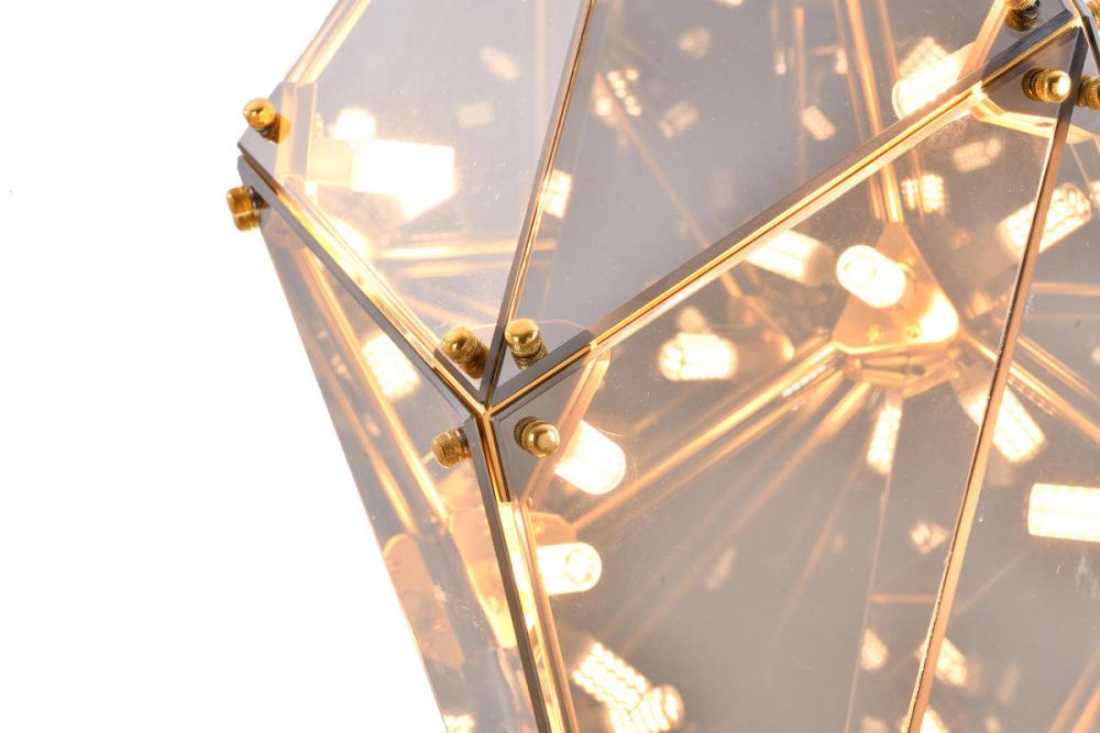 Gold Framed Prism Chandelier with a Smoke Glass Shade