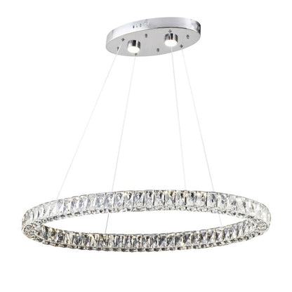 Chrome LED Chandelier – Triple-Sided Clear Crystal Ring Pendant Light
