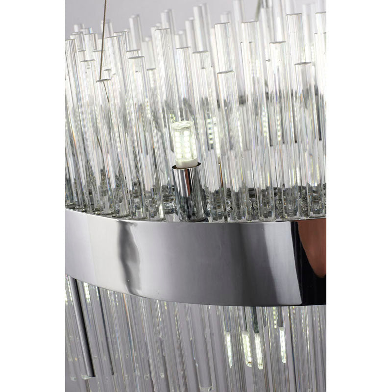 Chrome Halo Frame Chandelier with Clear Glass Rods