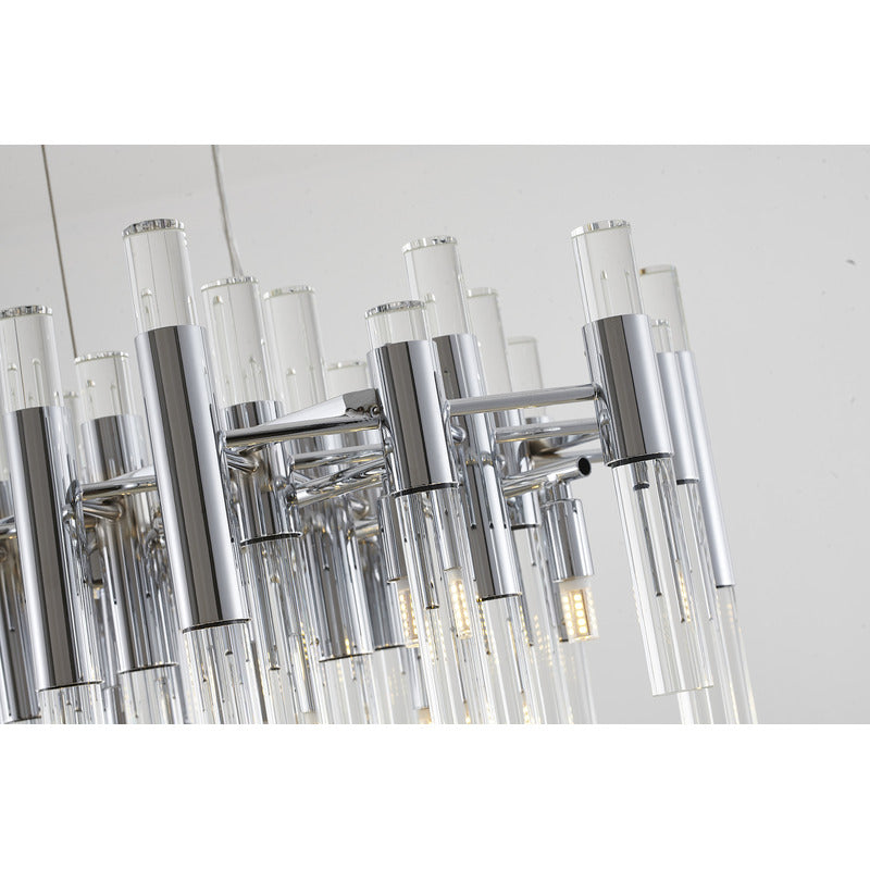 Polished Chrome Frame Chandelier With Clear Glass Rods