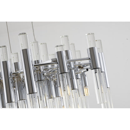 Polished Chrome Frame Chandelier With Clear Glass Rods