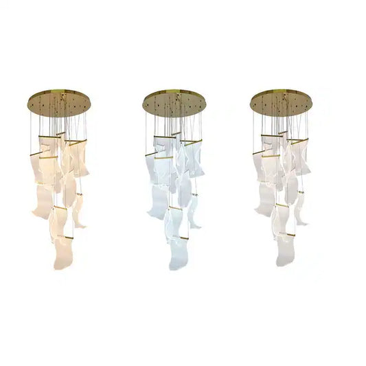Modern Brass Chandelier with Crumbled Acrylic Pendants