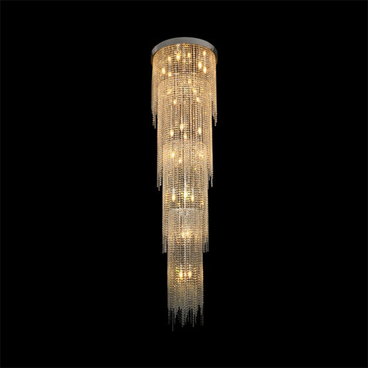 Chrome Flushed Chandelier featuring Clear Hanging Crystals