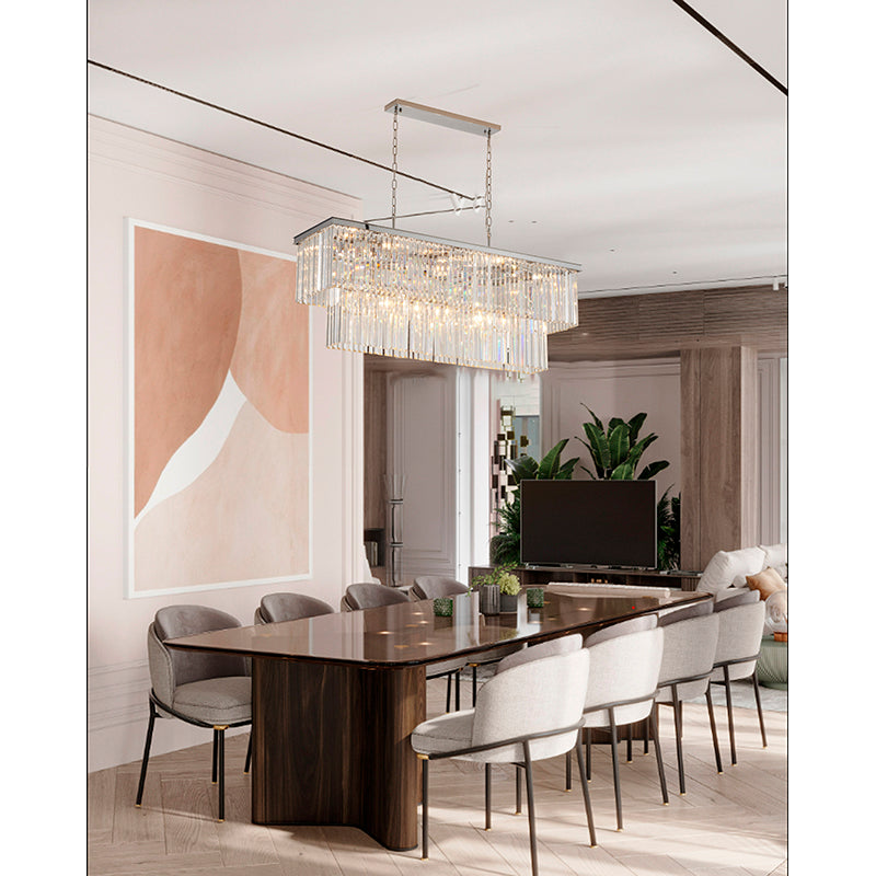 Two Tier Chrome Chandelier With Clear Hanging Crystals