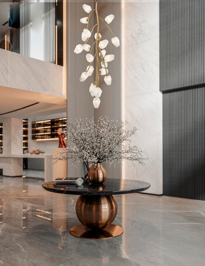 Gold Branch Chandelier with White Glass Shades