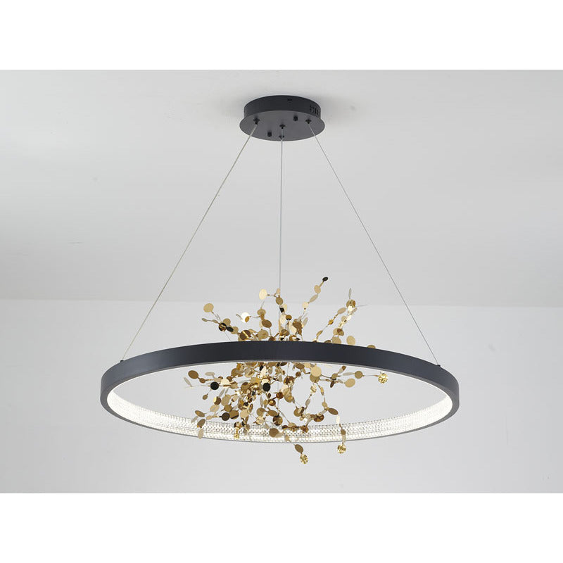 Ring LED Chandelier with Mirror Gold Sparkle