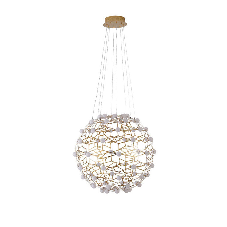Gold Honeycomb ORB LED Chandelier With White Acrylic Diffusers