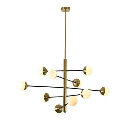Brass & Black Framed Chandelier with Milk White Glass Shades