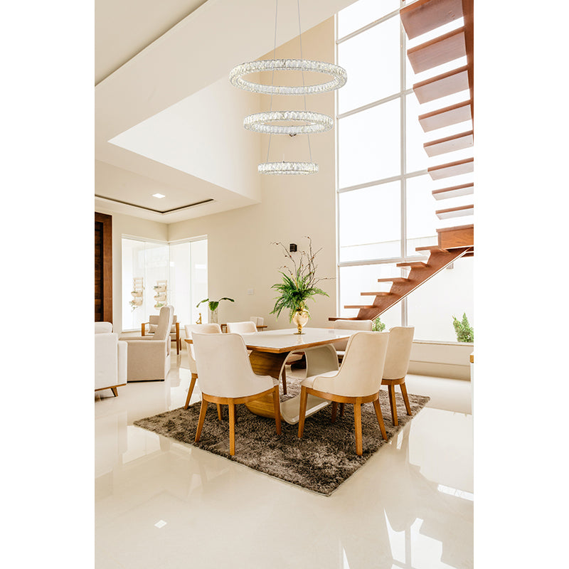 Chrome Three-Tier Crystal LED Chandelier