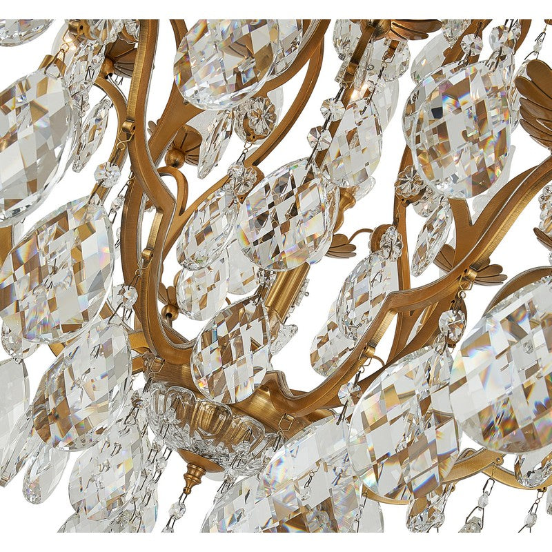 Pewter Metal Frame Chandelier with Clear Hanging Crystals