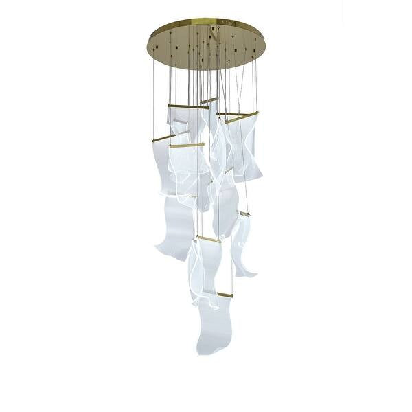 Modern Brass Chandelier with Crumbled Acrylic Pendants