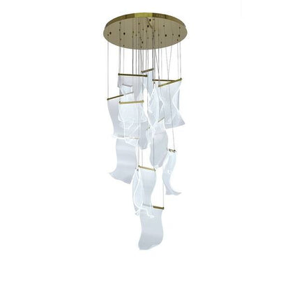 Modern Brass Chandelier with Crumbled Acrylic Pendants