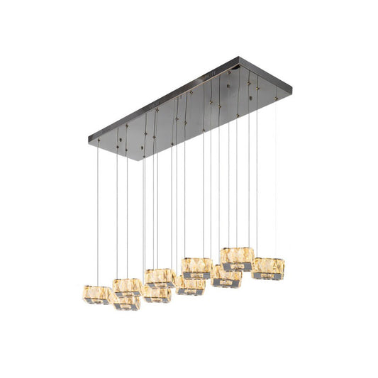 Chrome LED Island Chandelier With Clear Crystal Hanging Pendants