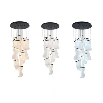 Satin Black 8-Light LED Chandelier with Acrylic Crumbled Sheet Pendants