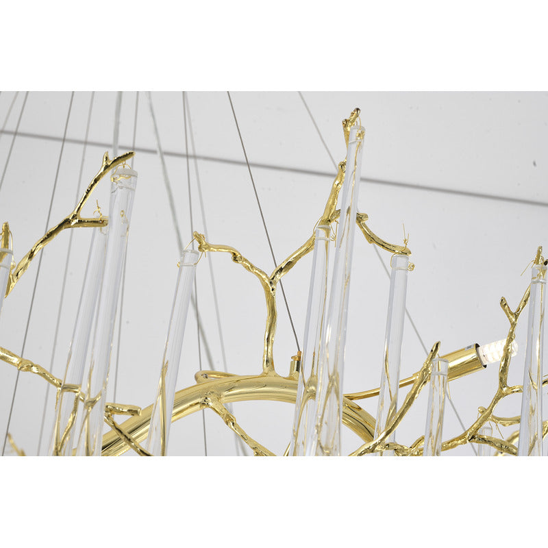 Three Tier Gold Solid Brass Chandelier With Clear Glass Hanging Drops