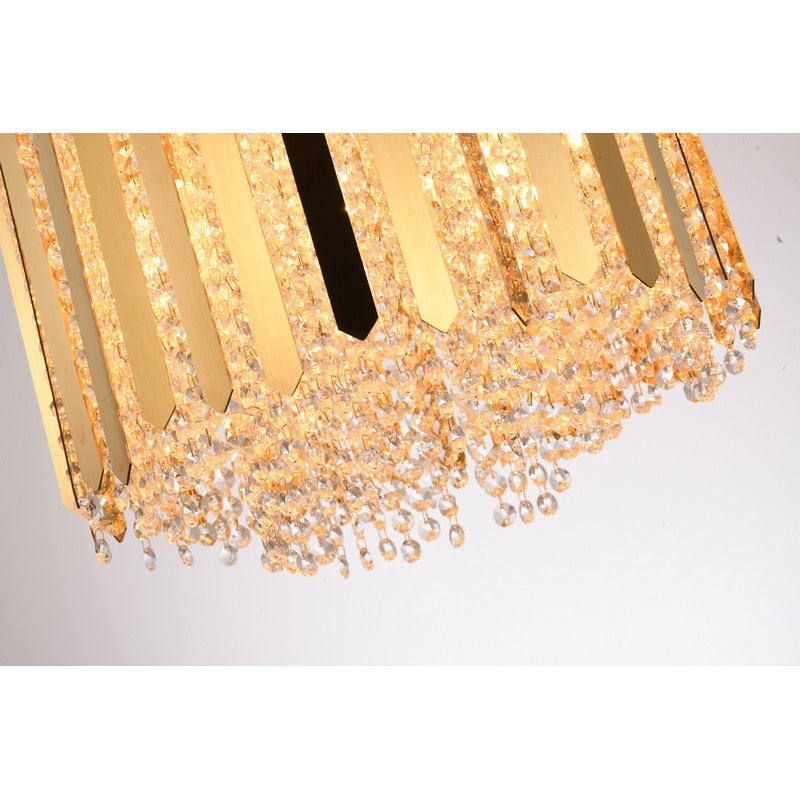 Gold Stainless Steel Pendant Light with Clear Hanging Crystal Beads