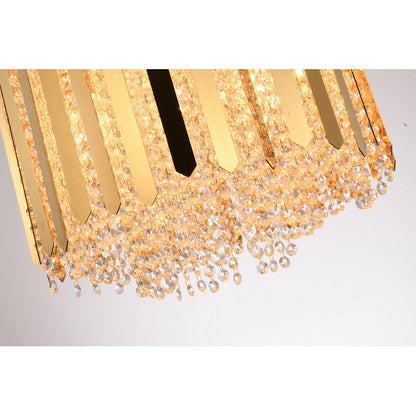 Gold Stainless Steel Pendant Light with Clear Hanging Crystal Beads