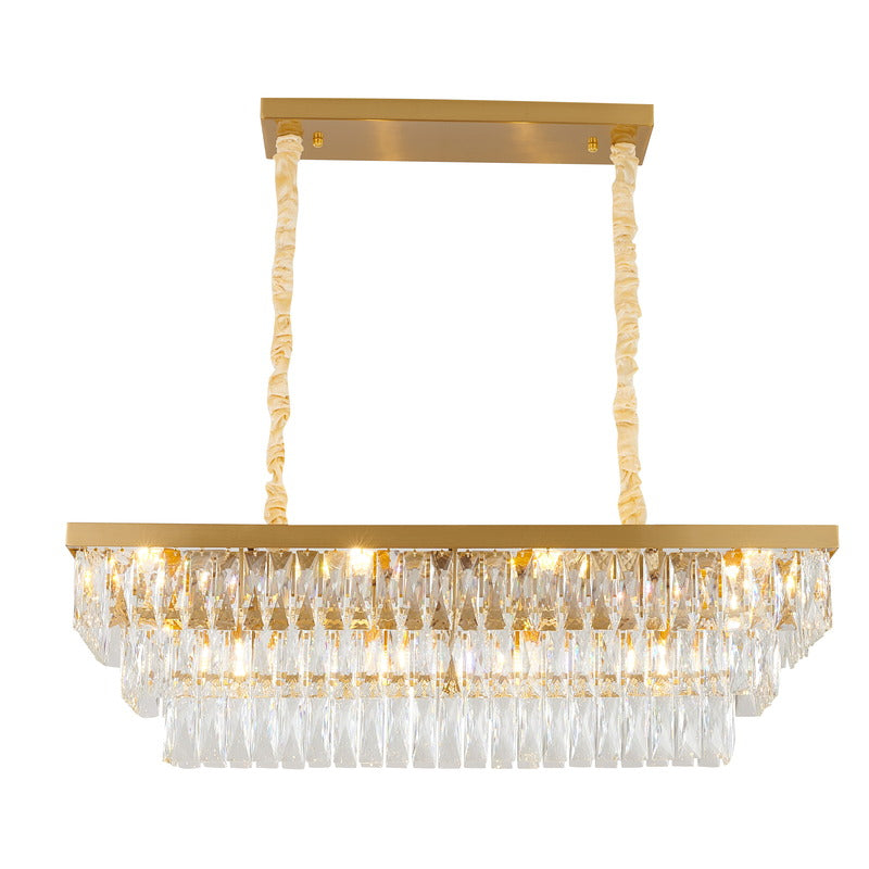 Rectangular Chandelier With Clear Hanging Crystals