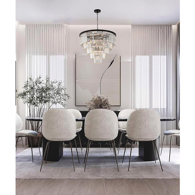 Five Tier Black Chandelier With Clear Hanging Crystals