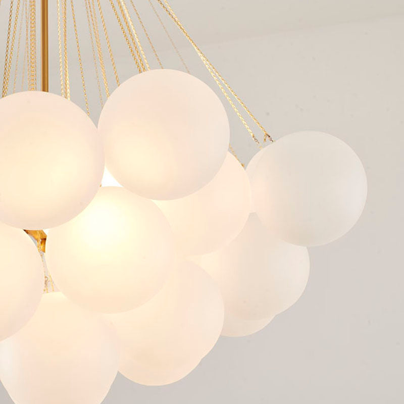 Gold Plated Frame Chandelier featuring White Frosted Glass Hanging Shades