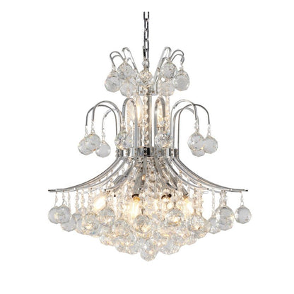 Satin Brass/Chrome Frame Chandelier with Clear Hanging Crystals