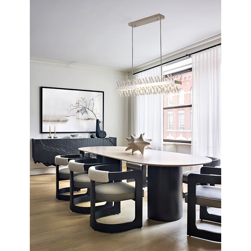 Rectangular Chrome Chandelier with Clear Crystal