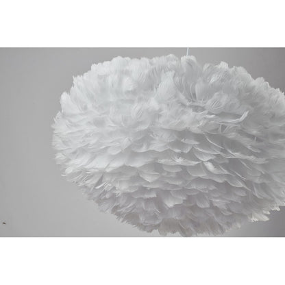 Gray/White Goose Feather Ball Ceiling Fixture With A White Iron Frame