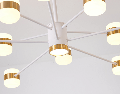 White Framed LED Chandelier with Gold Accents