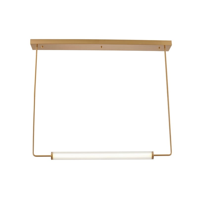 Sleek Brass Frame LED Chandelier with Dual Glass Cylinder Shades