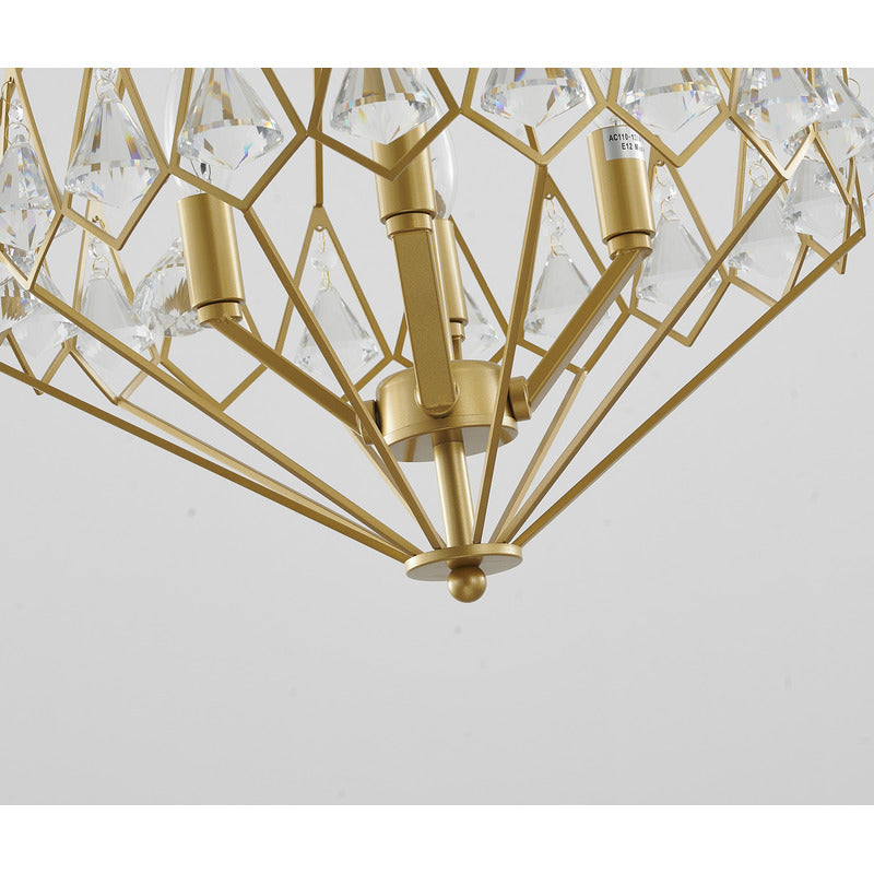 Gold Diamond Shaped Chandelier With Clear Crystal Drops