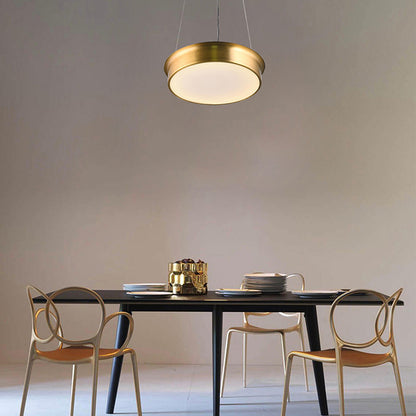 Copper LED Drum Chandelier – 16" Modern Steel &amp; Acrylic Pendant Light