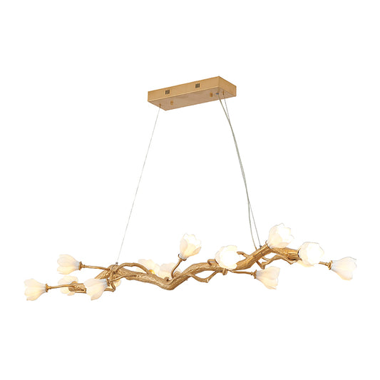 Gold Branch Chandelier WITH White Ceramic Flower Shades