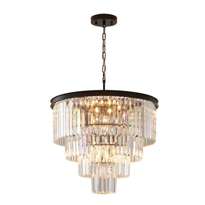 Four Tier Black Chandelier With Clear Hanging Crystals
