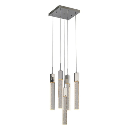 Flushed Chrome Frame Chandelier with Hanging Clear Block Crystal Pendants