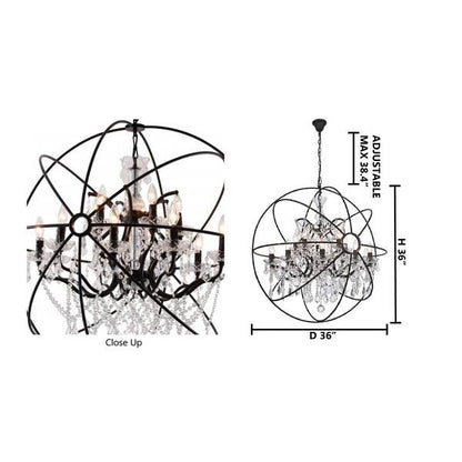 Chrome/Black Cage Chandelier with Clear Hanging Crystals