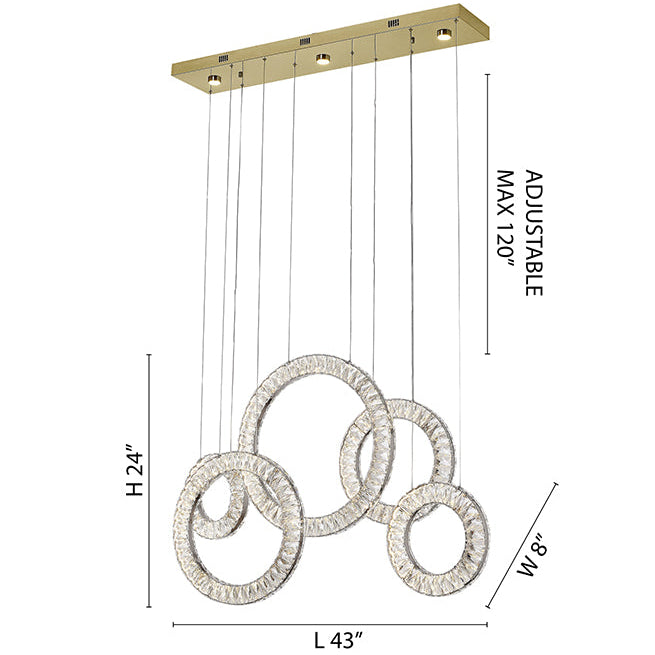 Five Clear Crystal Ring LED Chandelier
