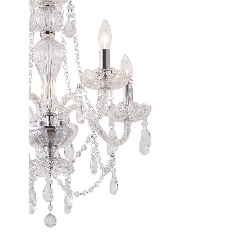 Clear Crystal Chandelier with Glass Arms & Chrome Hardware