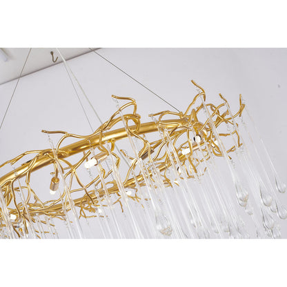 Gold Aluminium Chandelier With Clear Glass Hanging Drops