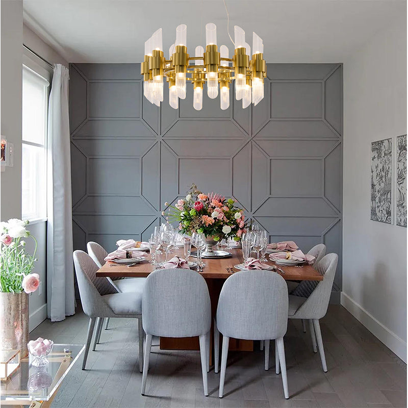 Satin Brass Iron Chandelier With Clear Glass Shades