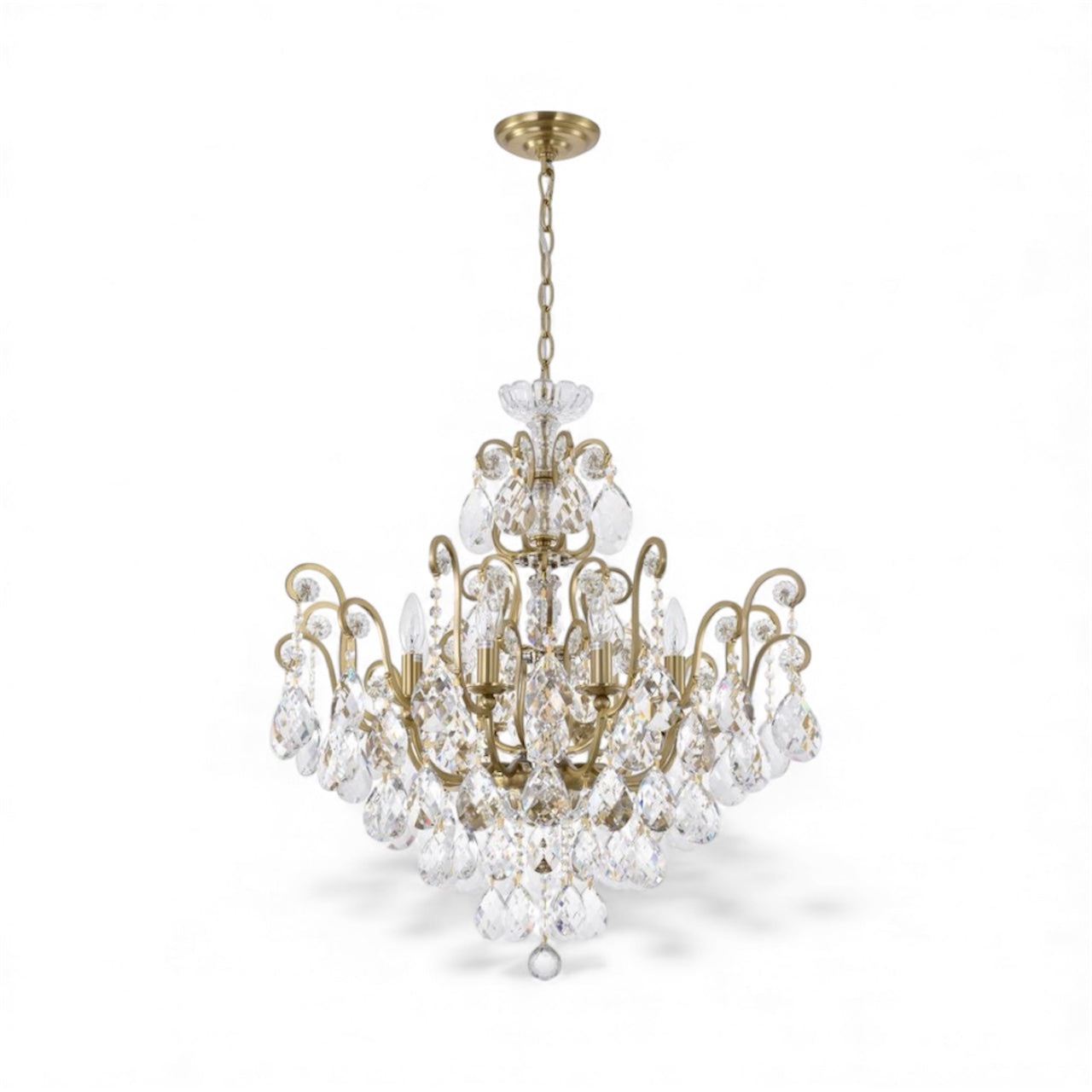 Matte Black Chandelier with Clear Hanging Crystals & Glass Accents