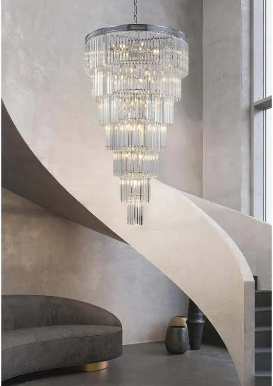 7 Tier Chrome Frame Chandelier with Clear Hanging Crystals