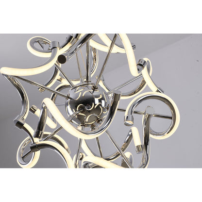 Chrome Spiral LED Chandelier – Modern Round Pendant with Silicone Diffusers