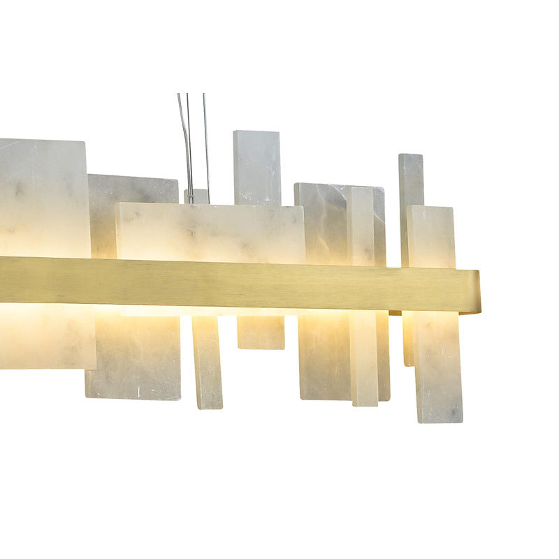 Brushed Gold Linear LED Chandelier with White Stone Accents