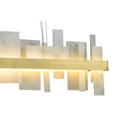 Brushed Gold Linear LED Chandelier with White Stone Accents