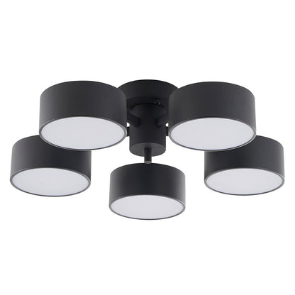 Gold Frame Light Fixture with Black Shades & White Frosted Diffusers