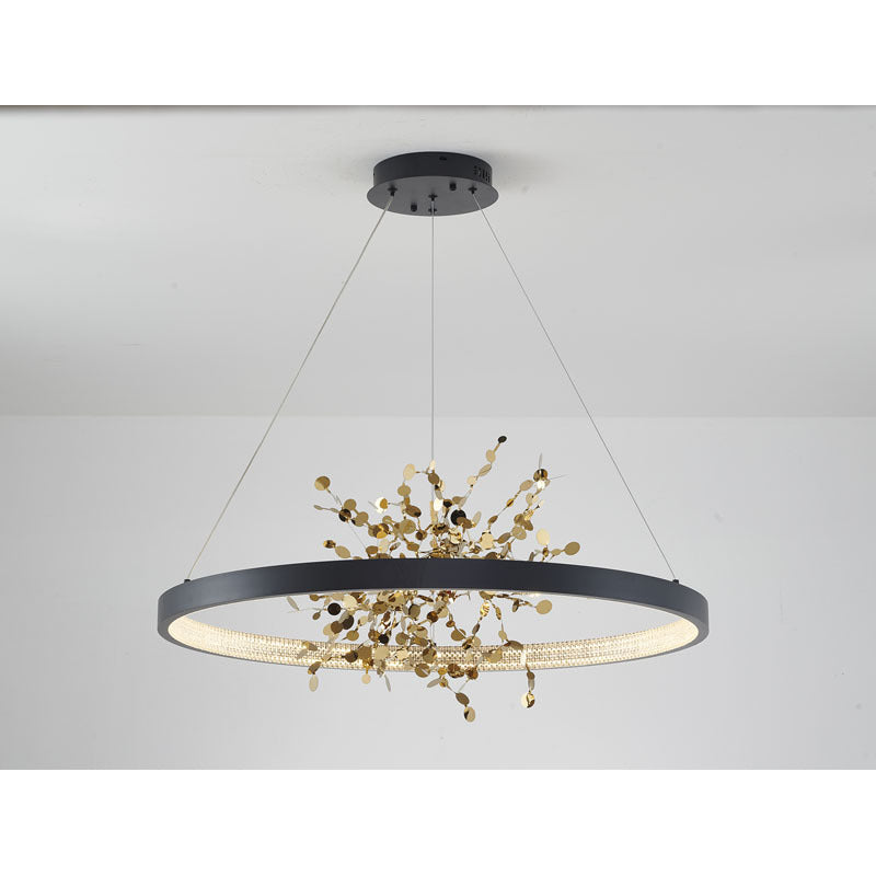 Ring LED Chandelier with Mirror Gold Sparkle